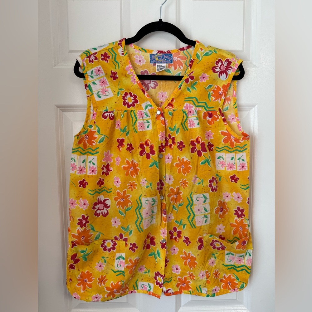 Vintage Moon Dance Sleeveless Top Artist Smock Vest Pearl Snap Floral Fairy Sz M